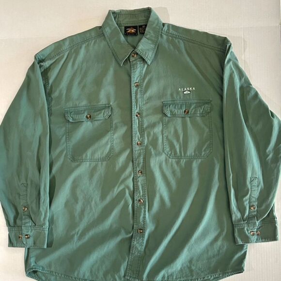 90s Green Chambray "Alaska" Button Up Long Sleeve Mend Shirt, sz XL, 90s Dad - Picture 2 of 7